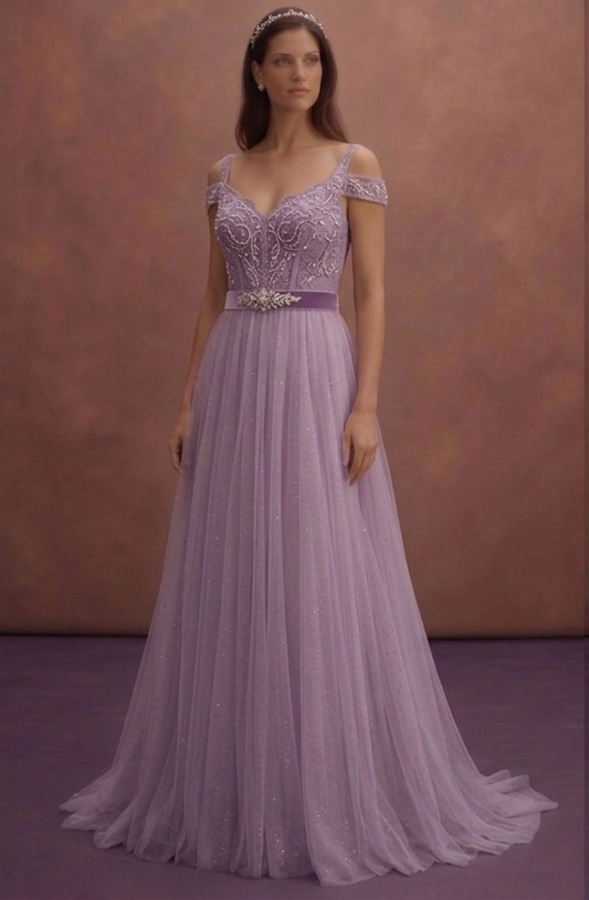 Purple Wedding Dress Empire Waist Tulle Ethereal Bridal Dress