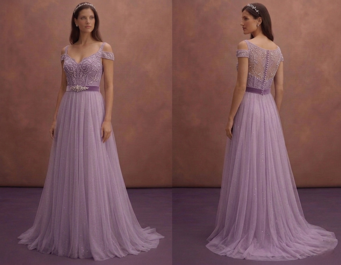 Purple Wedding Dress Empire Waist Tulle Ethereal Bridal Dress