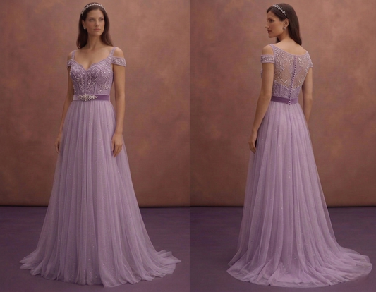Purple Wedding Dress Empire Waist Tulle Ethereal Bridal Dress
