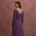 Purple Wedding Dress Long Sleeve Crepe Modern Classic Gown