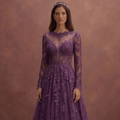 Purple Wedding Dress Long Sleeve Lace Romantic Bridal Dress