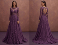 Purple Wedding Dress Long Sleeve Lace Romantic Bridal Dress