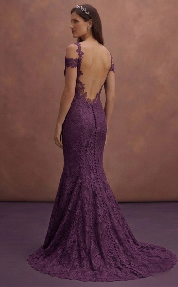 Purple Wedding Dress Mermaid Lace Chantilly Gown