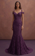 Purple Wedding Dress Mermaid Lace Chantilly Gown