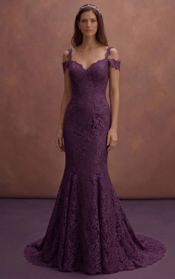 Purple Wedding Dress Mermaid Lace Chantilly Gown