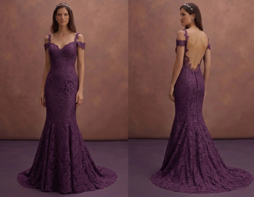 Purple Wedding Dress Mermaid Lace Chantilly Gown