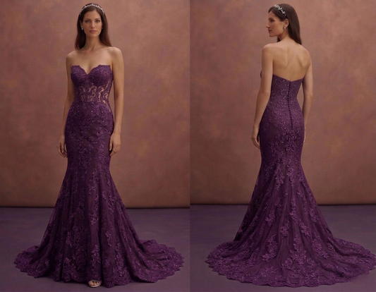 Purple Wedding Dress Mermaid Lace Fitted Glam Dress