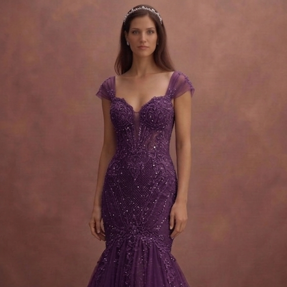 Purple Wedding Dress Mermaid Tulle Sparkle Wedding Dress