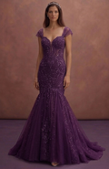 Purple Wedding Dress Mermaid Tulle Sparkle Wedding Dress