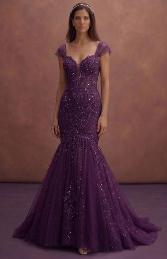 Purple Wedding Dress Mermaid Tulle Sparkle Wedding Dress