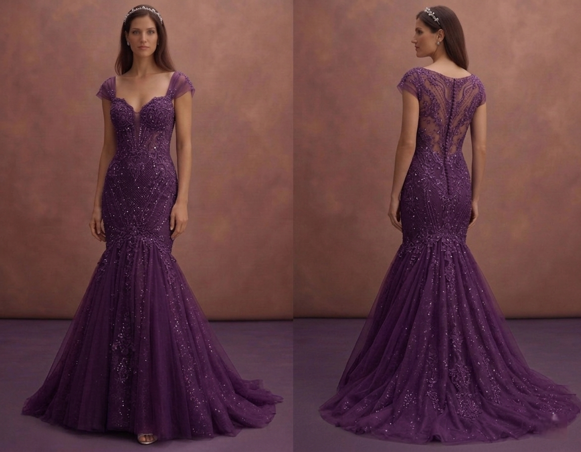Purple Wedding Dress Mermaid Tulle Sparkle Wedding Dress