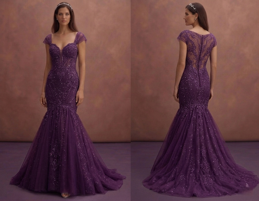 Purple Wedding Dress Mermaid Tulle Sparkle Wedding Dress