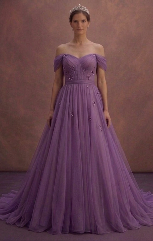 Purple Wedding Dress Off Shoulder Chiffon Dream Dress