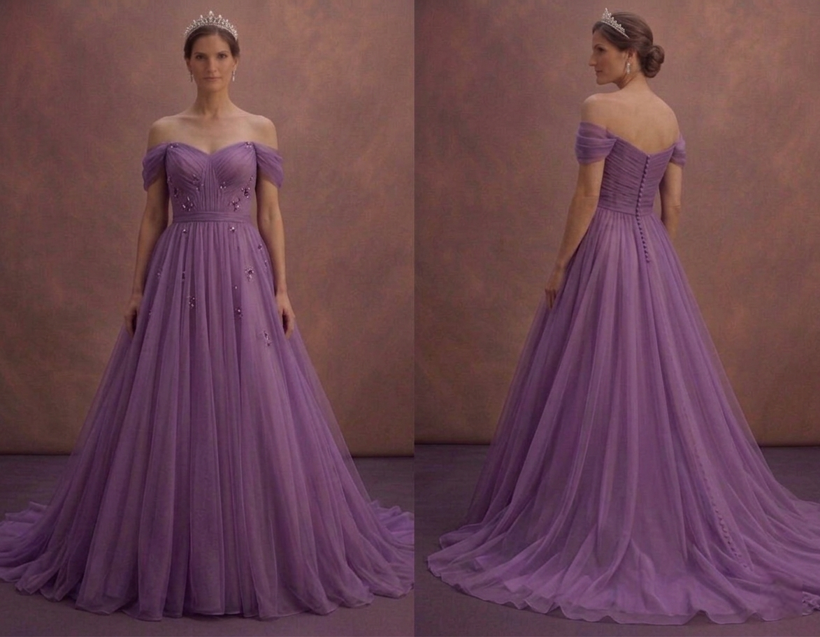 Purple Wedding Dress Off Shoulder Chiffon Dream Dress