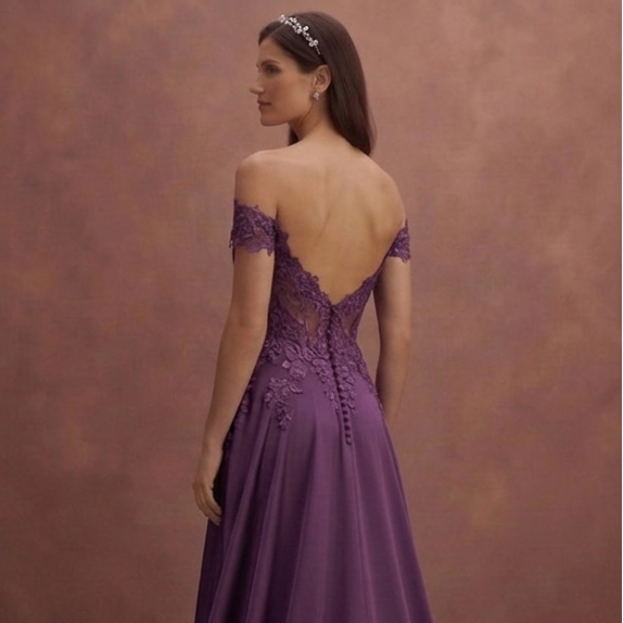 Purple Wedding Dress Off Shoulder Lace Romantic Style Dress
