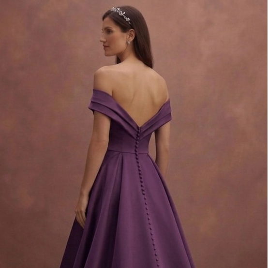 Purple Wedding Dress Off Shoulder Satin Soft Glam Gown