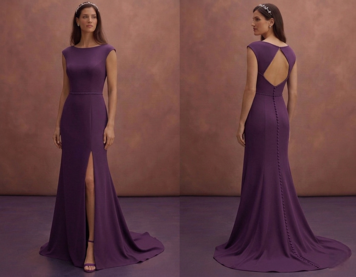 Purple Wedding Dress Sheath Crepe Sleek Modern Gown