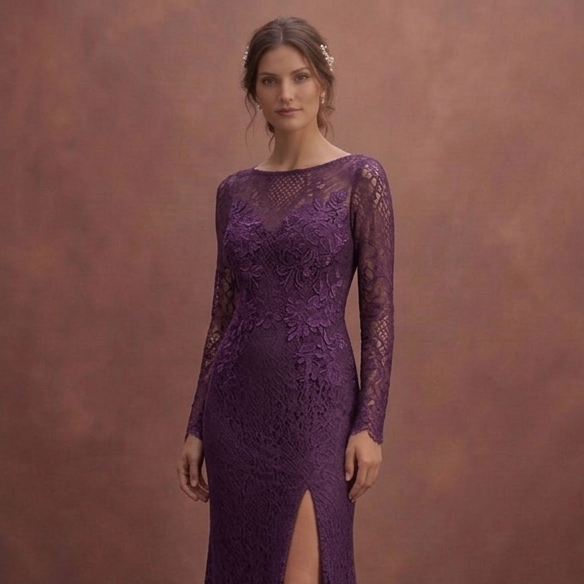 Purple Wedding Dress Sheath Lace Modern Romantic Gown