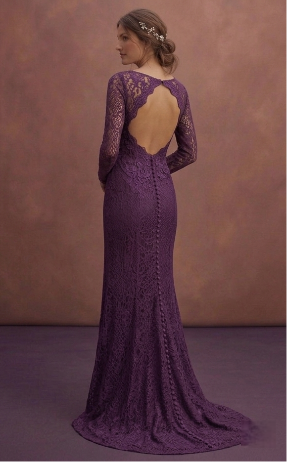 Purple Wedding Dress Sheath Lace Modern Romantic Gown