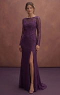 Purple Wedding Dress Sheath Lace Modern Romantic Gown