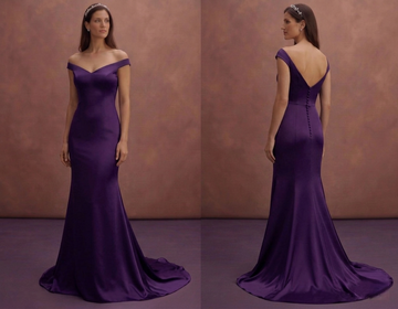 Purple Wedding Dress Sheath Satin Simple Elegant Wedding Dress