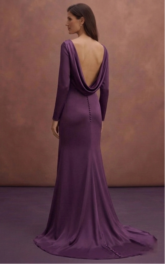 Purple Wedding Dress Sheath Silk Minimalist Bridal Dress