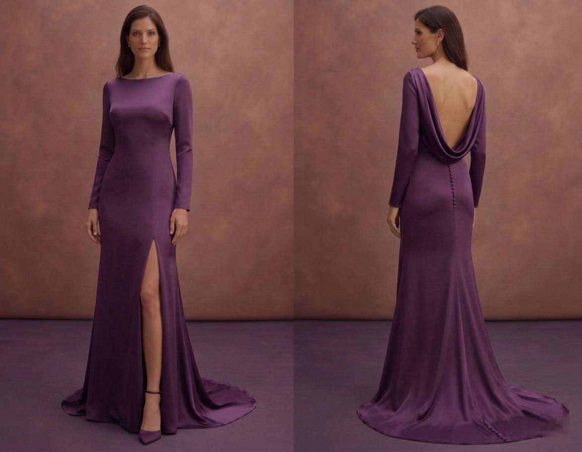 Purple Wedding Dress Sheath Silk Minimalist Bridal Dress