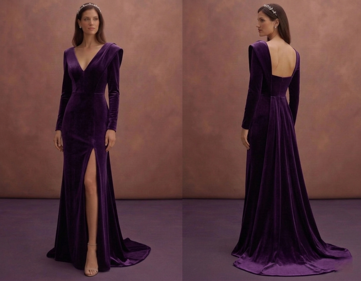 Purple Wedding Dress Sheath Velvet Luxury Minimal Dress