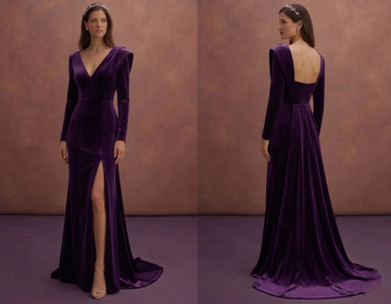 Purple Wedding Dress Sheath Velvet Luxury Minimal Dress