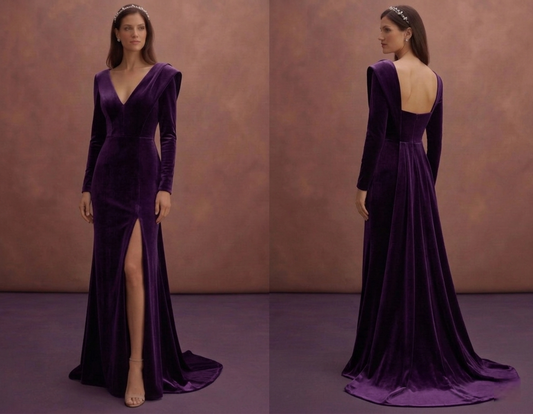Purple Wedding Dress Sheath Velvet Luxury Minimal Dress