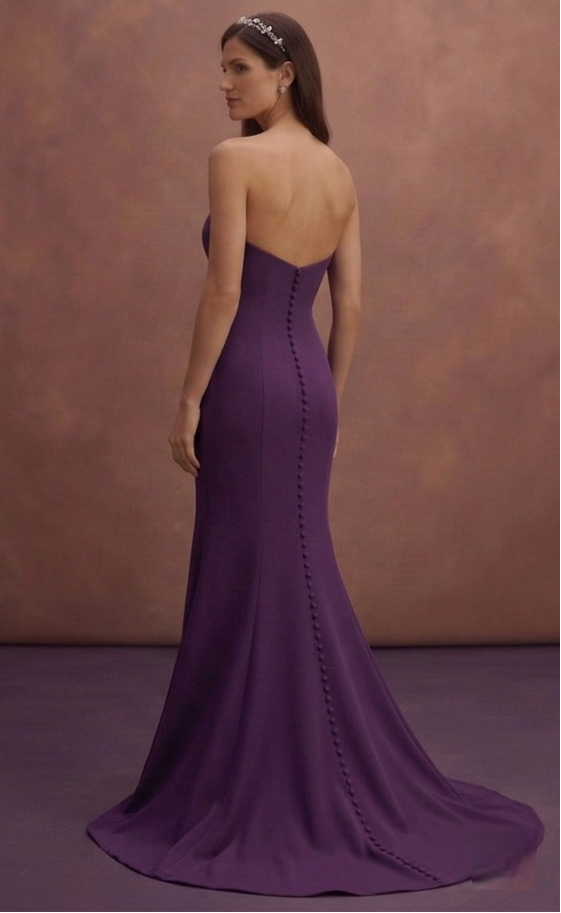 Purple Wedding Dress Strapless Crepe Sleek Bridal Gown