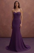 Purple Wedding Dress Strapless Crepe Sleek Bridal Gown