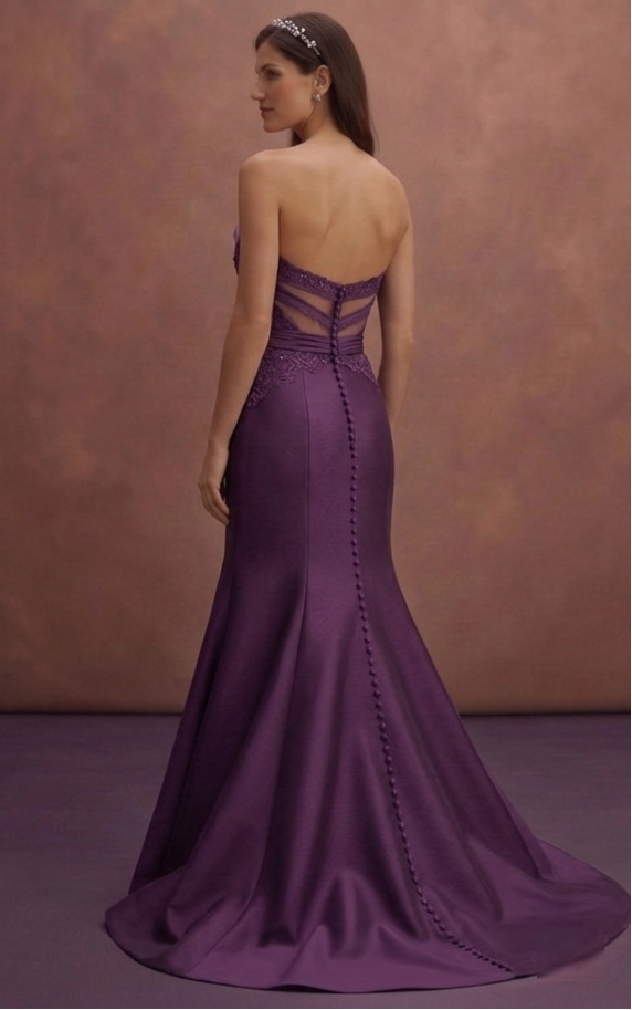 Purple Wedding Dress Strapless Lace Elegant Fit Gown