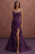 Purple Wedding Dress Strapless Lace Elegant Fit Gown
