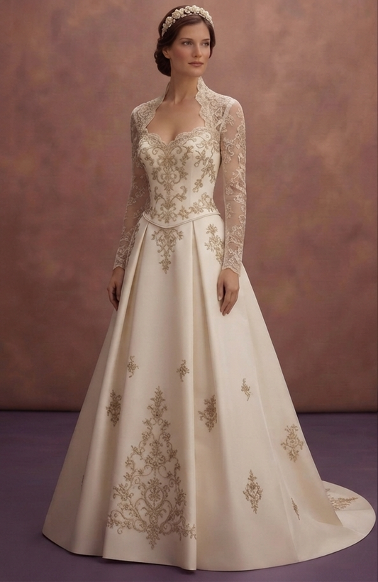 Queen Anne Neck Wedding Dresses with Vintage Style