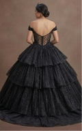 Quinceañera Ball Gown Black Glitter Tulle Glam Night
