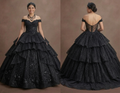 Quinceañera Ball Gown Black Glitter Tulle Glam Night