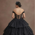 Quinceañera Ball Gown Black Glitter Tulle Glam Night