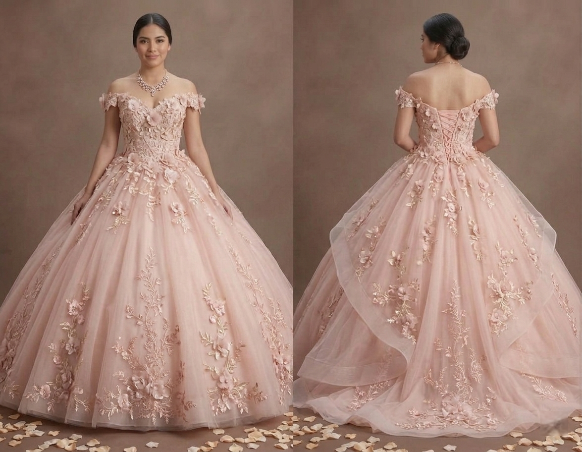 Quinceañera Ball Gown Blush Pink Tulle Princess Party