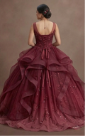 Quinceañera Ball Gown Burgundy Tulle Evening Celebration