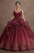 Quinceañera Ball Gown Burgundy Tulle Evening Celebration