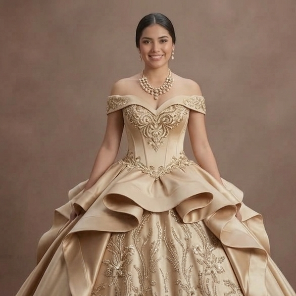 Quinceañera Ball Gown Champagne Satin Formal Reception