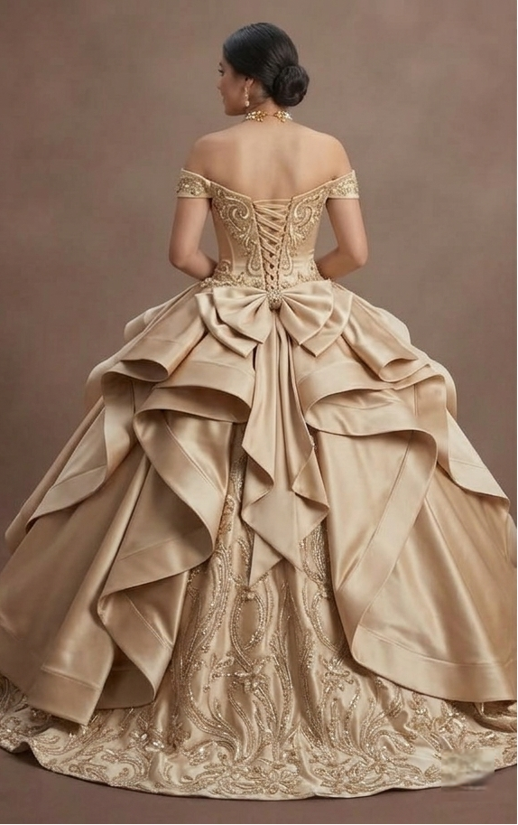 Quinceañera Ball Gown Champagne Satin Formal Reception