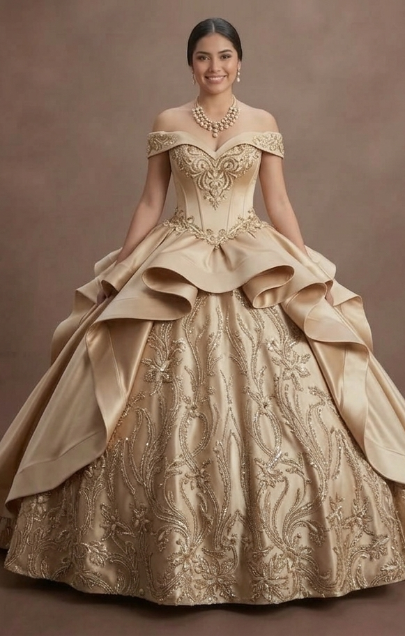 Quinceañera Ball Gown Champagne Satin Formal Reception