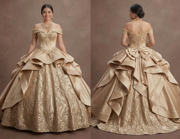 Quinceañera Ball Gown Champagne Satin Formal Reception