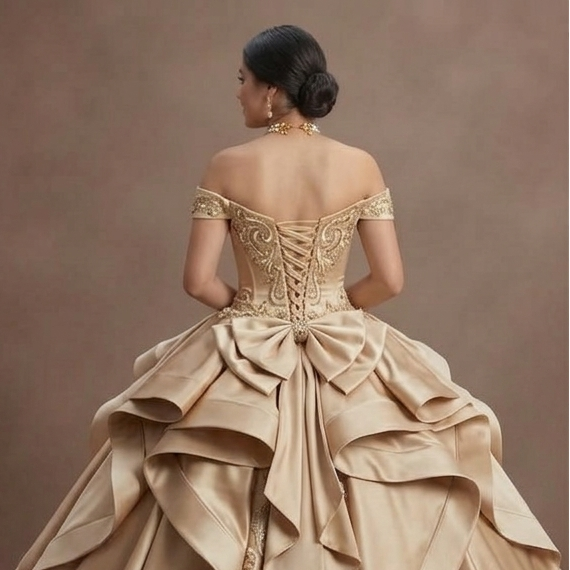 Quinceañera Ball Gown Champagne Satin Formal Reception