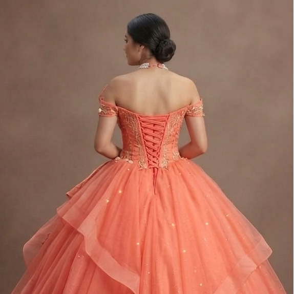 Quinceañera Ball Gown Coral Tulle Summer Party