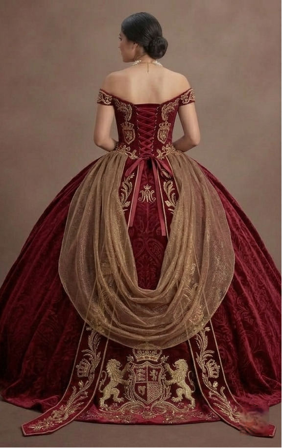 Quinceañera Ball Gown Crimson Velvet Royal Celebration