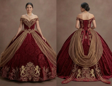 Quinceañera Ball Gown Crimson Velvet Royal Celebration
