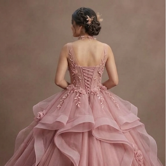 Quinceañera Ball Gown Dusty Rose Tulle Romantic Theme